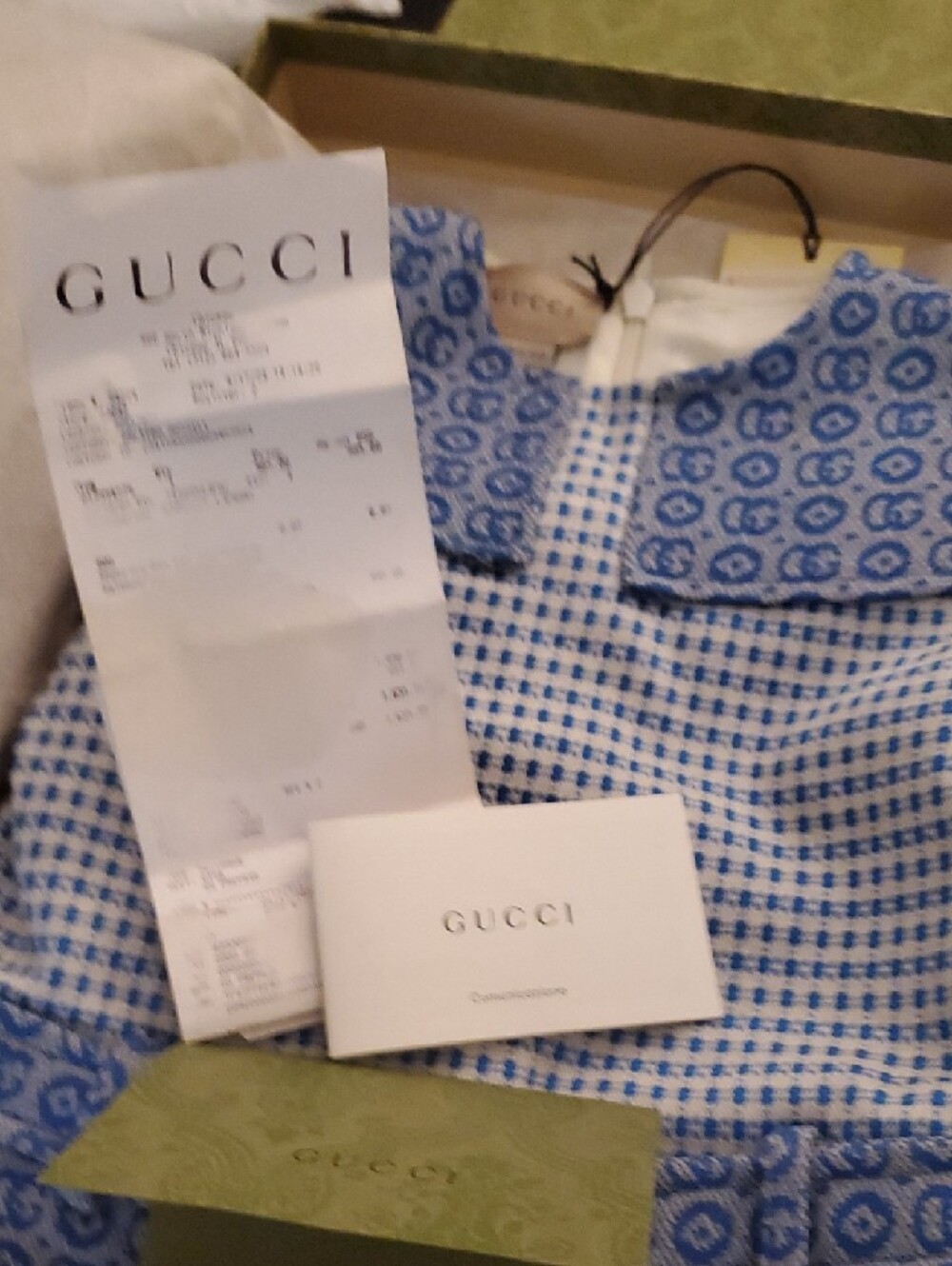 Gucci Blue & White Patterned Belted Dress with Double G Buckle. Flash $550 - Picture 6 of 11